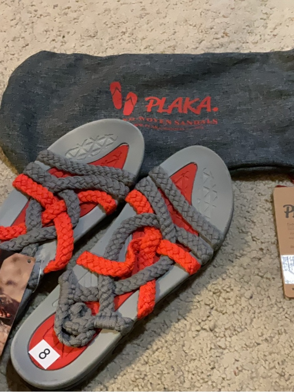 Plaka Women's Braided Rope Sandals - Gray & Red